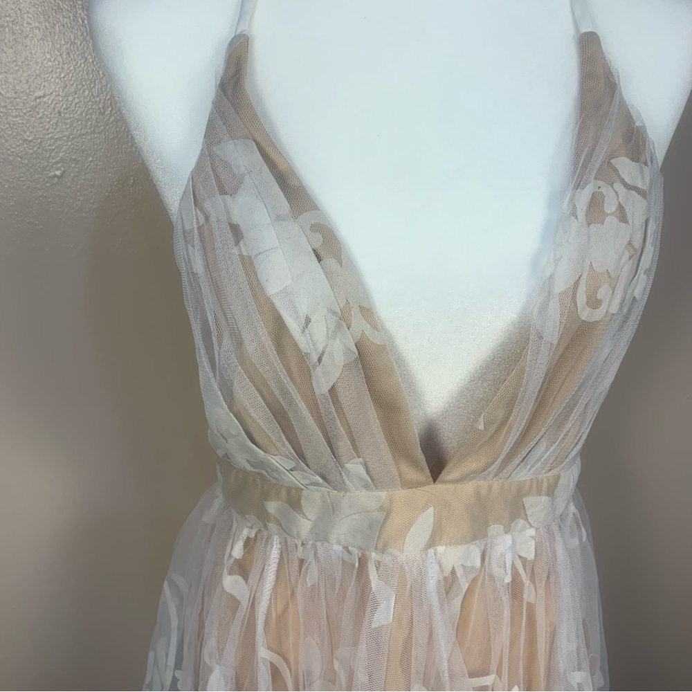 LUXXEL Lace Skater Plunge Neck Mini Dress - Picture 8 of 12